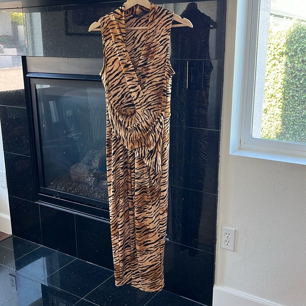 Rachel Roy Tiger print Summer Stretchy Maxi Dress M